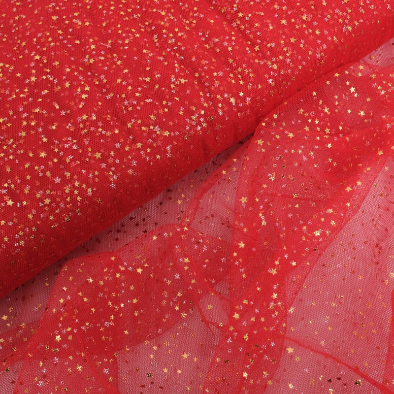 Tulle Etoiles Dorées Rouge - Maison Klem